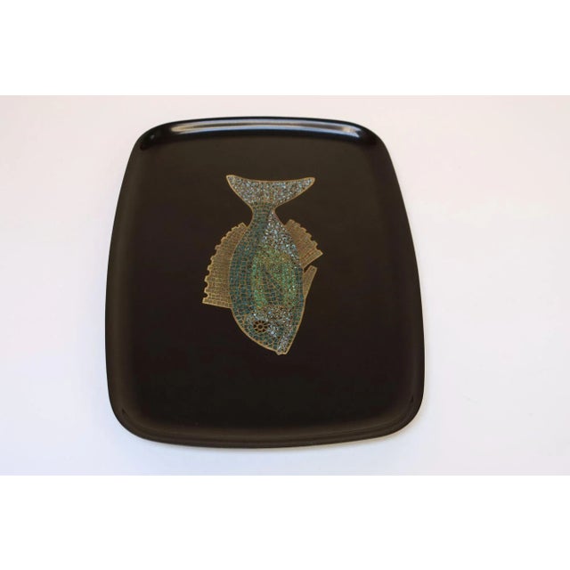 Mid-Century Modern Vintage Couroc Black Resin Inlaid "Fish" Tray For Sale - Image 3 of 12