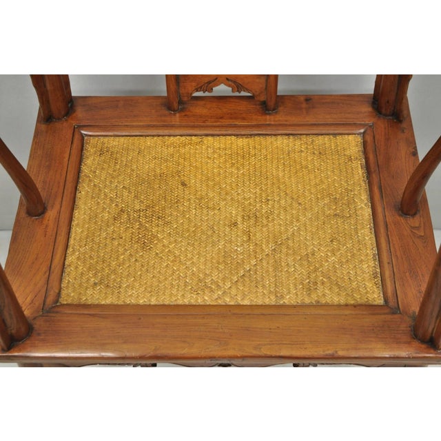 Early 20th Century Antique Chinese Elm Hardwood Horseshoe Oriental Huanghuali Lounge Arm Chair For Sale - Image 5 of 16