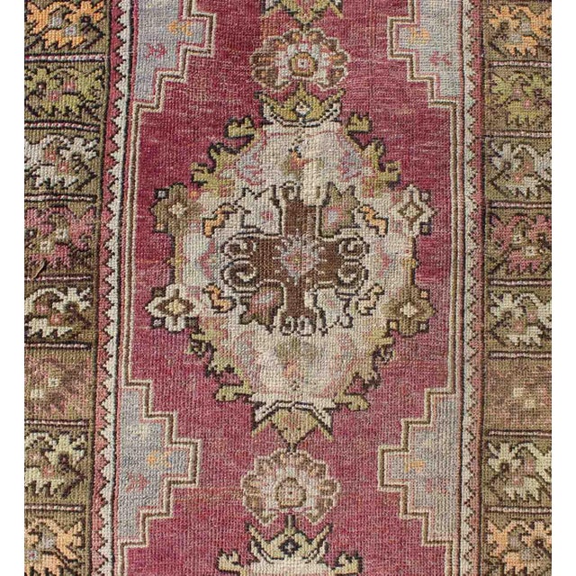 Mid 20th Century Berry Tri-Medallion Vintage Turkey Oushak Runner With Green, Orange and Brown 3'0" X 9'3" For Sale - Image 5 of 6