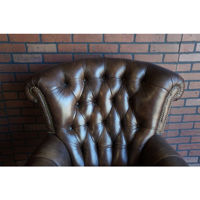 Leather Tufted Chair and Ottoman For Sale - Image 4 of 12