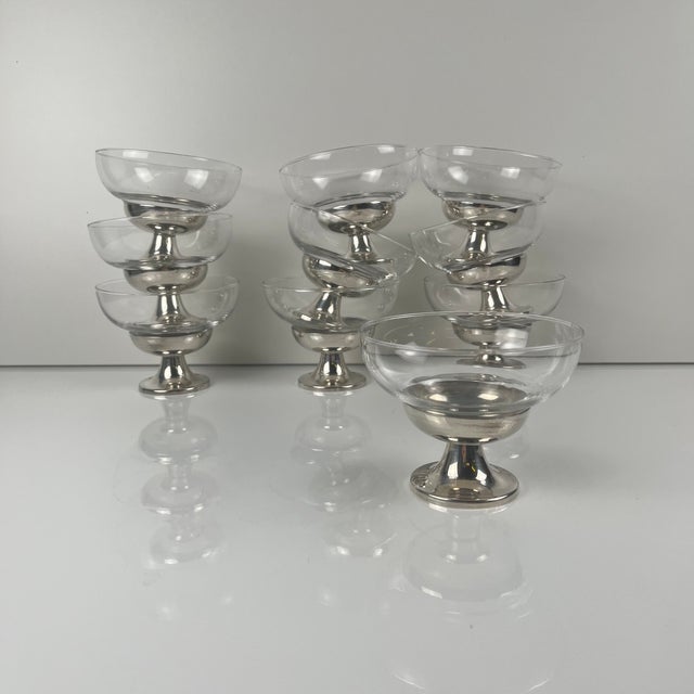 Mid-Century Modern Vintage Dessert Cups in Glass and Metal, 1960s, Set of 10 For Sale - Image 3 of 13