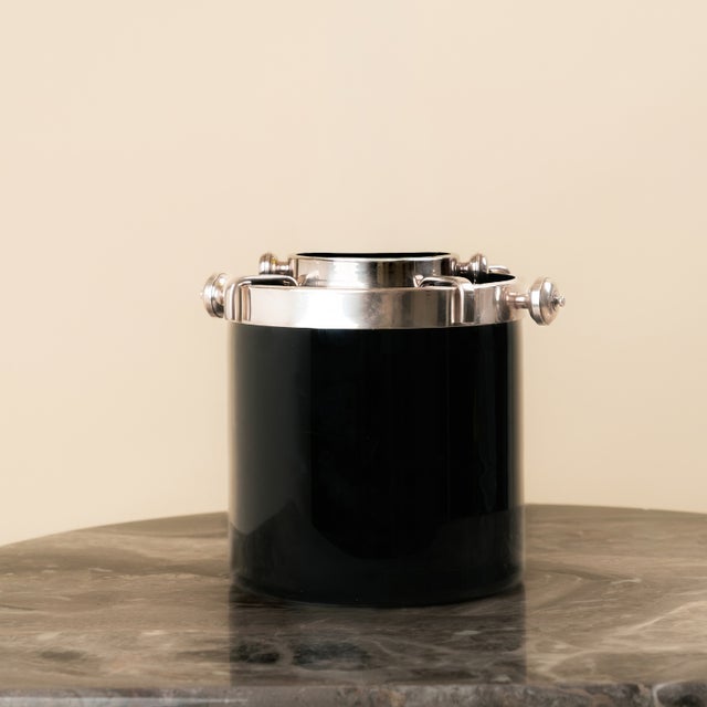 Vintage Champagne Cooler in Black Lacquer and Silver Metal by Fleuron for Christofle, 1970s For Sale - Image 6 of 6