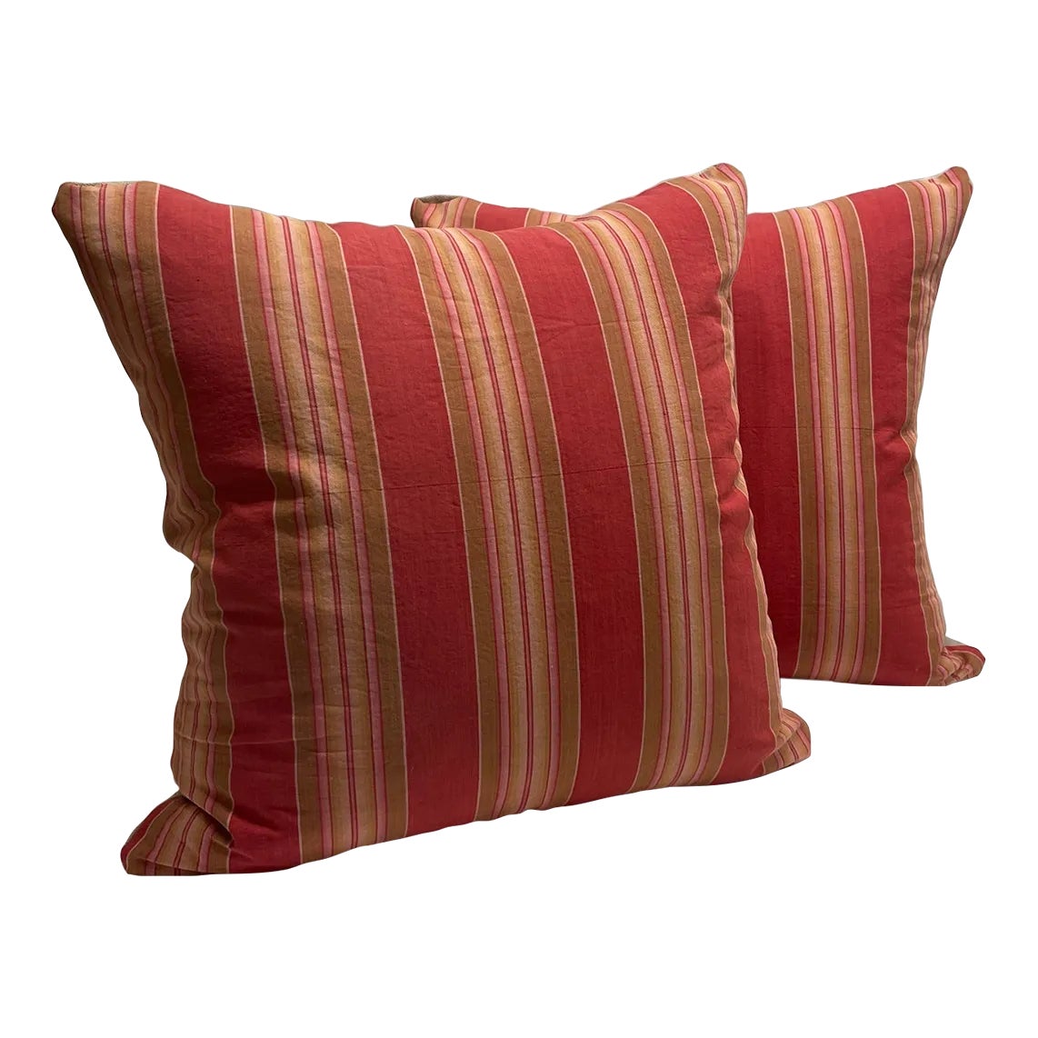 Pair of Pillow Covers Made Out Vintage French Ticking Fabric Fragment ...