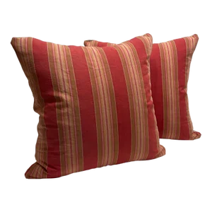 Pair of Pillow Covers Made Out Vintage French Ticking Fabric Fragment Brick Red