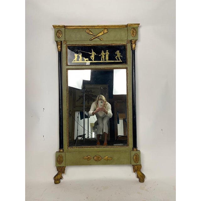 Late 19th Century Green Painted Continental Eglomise Mirror with Neoclassical Decoration For Sale - Image 11 of 18