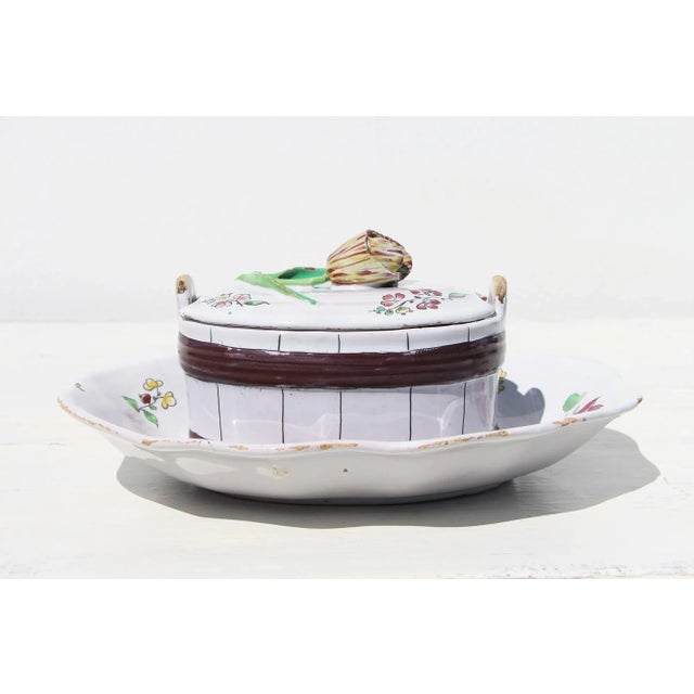 French 18th Century German Faience Trompe-l'Oeil Butter Tub With Cover & Stand- 2 Pieces For Sale - Image 3 of 13