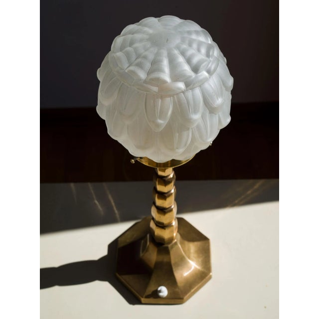 Art Deco Brass Table Lamp with Frosted Glass Shade, 1930s For Sale - Image 6 of 8