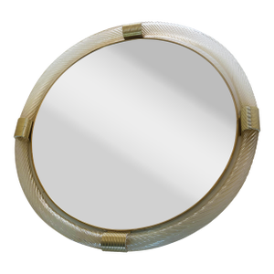 Luxury Round “Torciglione” Gold Murano Glass Wall Mirror in Barovier Style