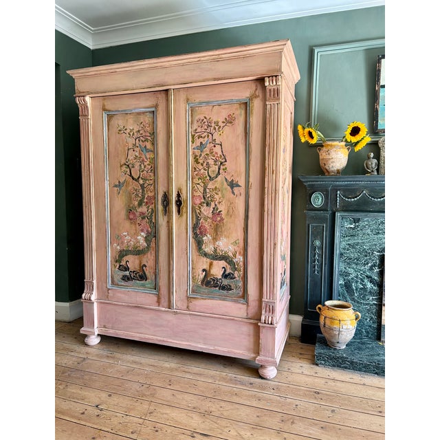 Vintage Painted Pine Wardrobe with Chinoiserie, 1920s For Sale - Image 3 of 13