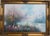 A beautiful large oil painting on canvas depicting a dreamy lakeside garden scene in a soft Impressionist style. The...