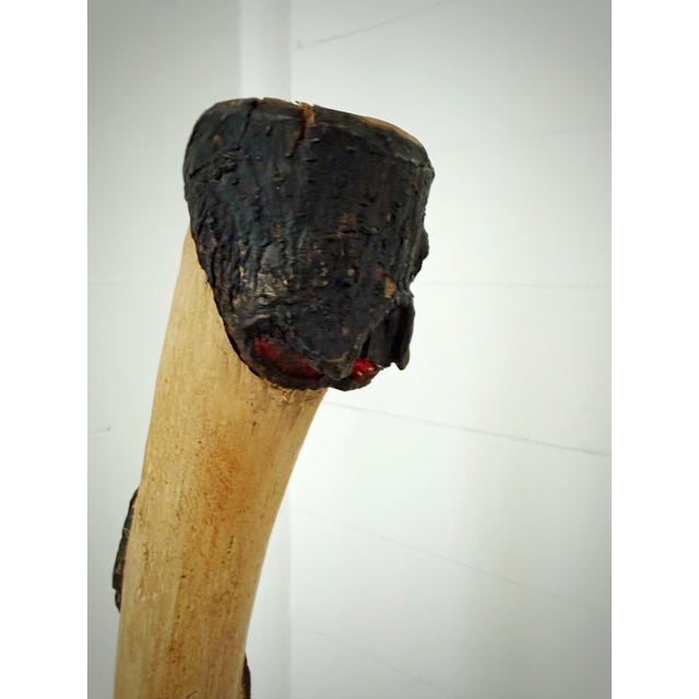 Cabin Vintage Hand-Carved Snake Walking Cane in Wood With Black Spiral Folk Art Design For Sale - Image 3 of 12