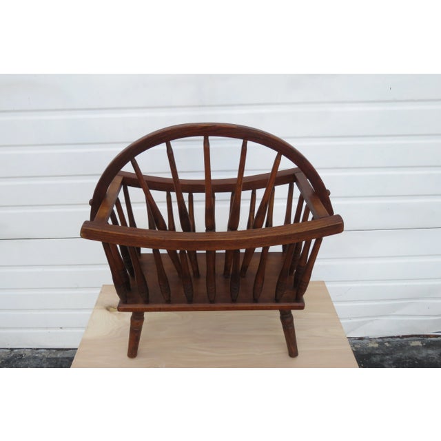 Brown Solid Oak Vintage Newspaper Stand Magazine Rack For Sale - Image 8 of 13