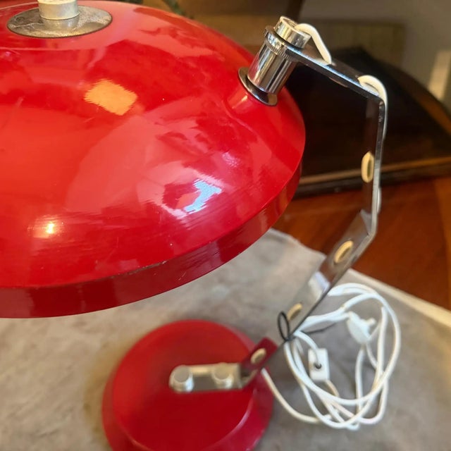 Mid-Century Modern A 1960s Mid-Century Modern Red Metal and Steel Italian Desk Lamp For Sale - Image 3 of 14
