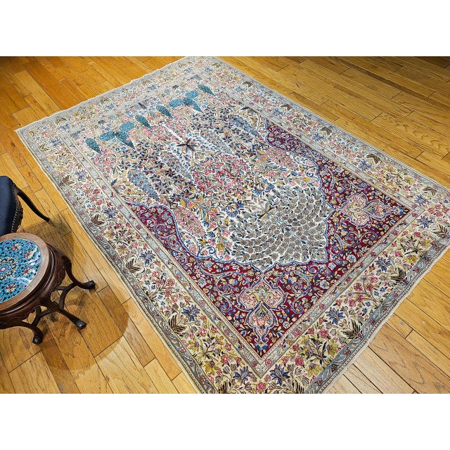 Persian Vintage Persian Kerman Lavar Rug, Hand-Knotted Wool, Tree of Life Pattern, Ivory & Green, 7x10 For Sale - Image 3 of 16