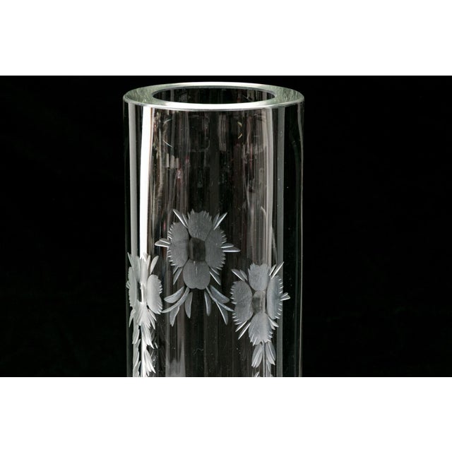 Mid-Century Modern 1982 Signed Mid-Century Modern Etched Clear Glass Bud Vase For Sale - Image 3 of 7