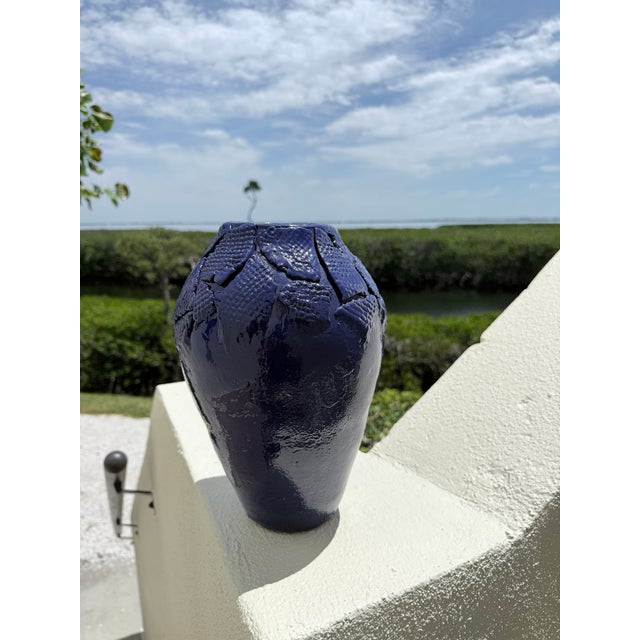 Rustic European Onofrio Acone Blue Handcrafted Italian Ceramic Vessel For Sale - Image 3 of 7
