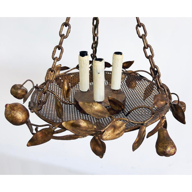 Metal Mid 20th Century Italian Gilt Floral Tole Hanging Scales of Justice Chandelier For Sale - Image 7 of 8