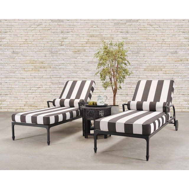 An elegant pair of McKinnon and Harris Beaufort Sun Chaises (model 811A) in a dark powder-coated charcoal finish finish....