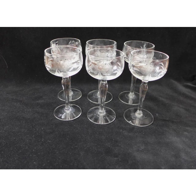 Contemporary 90's Etched Wine Liquor Glasses - Set of 6 For Sale - Image 3 of 11