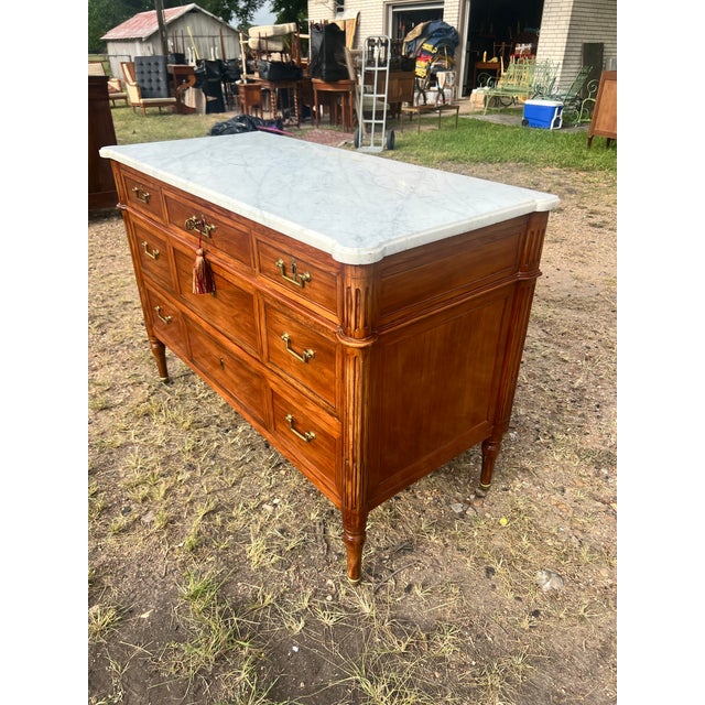 French French 19th Century Louis XVI Carrara Marble Top Chest of Drawers For Sale - Image 3 of 6