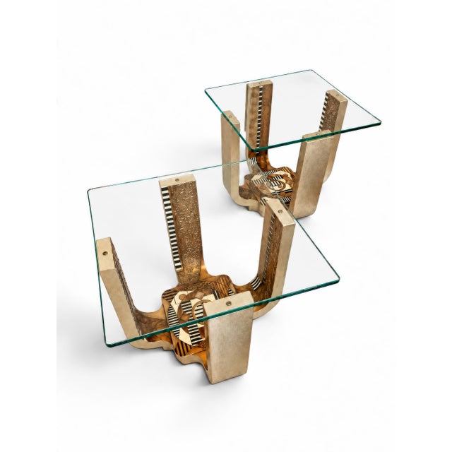 1990s Pair of Postmodern Memphis Style Glass Top Side Tables Attributed to Lam Lee For Sale - Image 5 of 17
