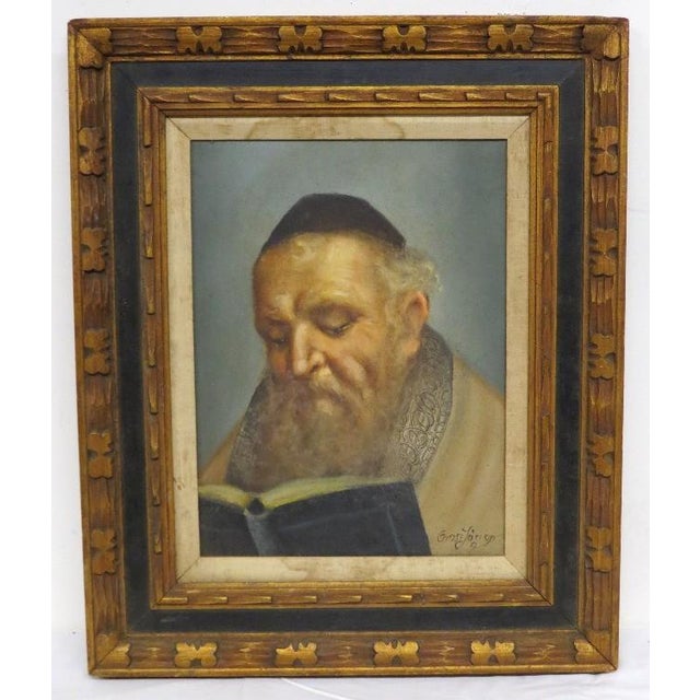 Mid 20th Century Mid-Century Original Oil on Canvas: "Rabbi in Study" by Erling Jørgensen (1905–1977) For Sale - Image 4 of 5