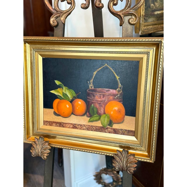 Realism Elizabeth S. Christensen “Tangeloes and Copper Pot” Still Life Oil Painting, 1995 For Sale - Image 3 of 10