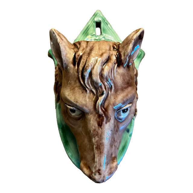 Antique 19th Century French Thomas Victor Sergent Horse Head Wall Pocket Bracket Vase Palissy Ware, Circa 1880 For Sale