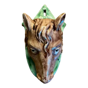 Antique 19th Century French Thomas Victor Sergent Horse Head Wall Pocket Bracket Vase Palissy Ware, Circa 1880