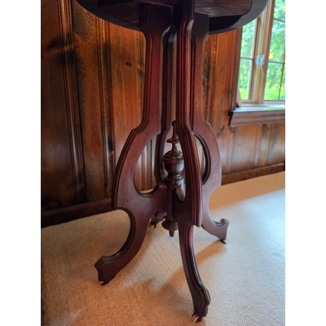 Late 20th Century Antique Victorian Renaissance Revival Walnut Oval Marble-Top Parlor Table For Sale - Image 5 of 8