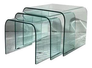 1980s Angelo Cortesi for Fiam Italia Attributed Glass Waterfall Nesting Tables - Set of 3