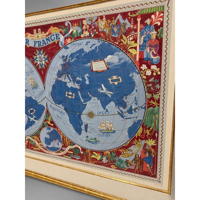 Lucien Boucher Air France Double-Hemisphere Planisphere Lithograph, France For Sale - Image 9 of 13