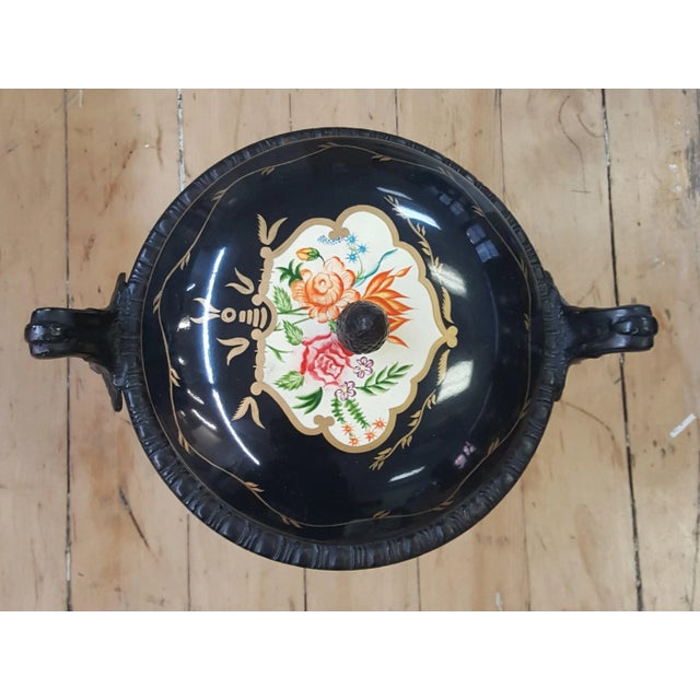 Maitland Smith pot, or bowl on a base with lid. Cloisonne work. Beautiful decorative piece. It is metal and not light...