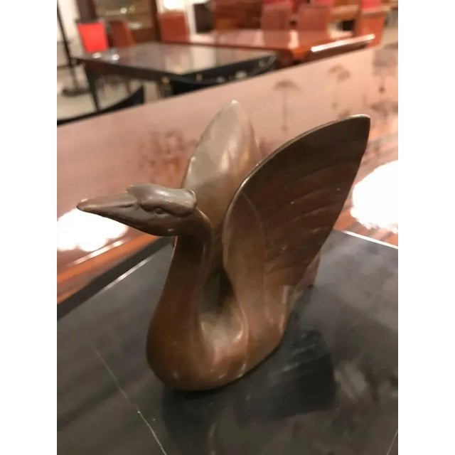 Bronze Art Deco Bronze Sculpture of a Girl with Swan on Marble Base For Sale - Image 8 of 10