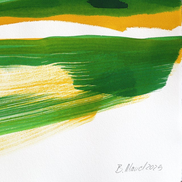 Sunlit Landscape 1 - Abstract Expressive Green and Yellow Ink Painting on Paper Original Artwork by Bettina Mauel For Sale In Los Angeles - Image 6 of 6