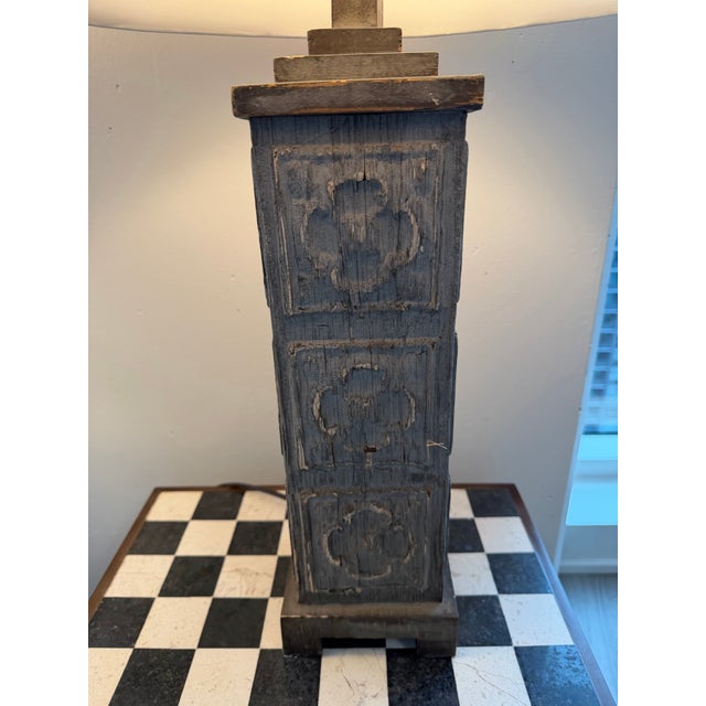 Attributed to Uttermost Carved Wood Table Lamps W/ Shades (32"h) - a Pair For Sale In San Francisco - Image 6 of 12