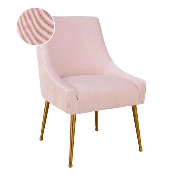 Beatrix Pleated Blush Velvet Side Chair with Gold Legs For Sale In Los Angeles - Image 6 of 10