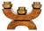 Art Deco European Three Flame Hardwood and Heavy Brass Candlestick, 1930s For Sale