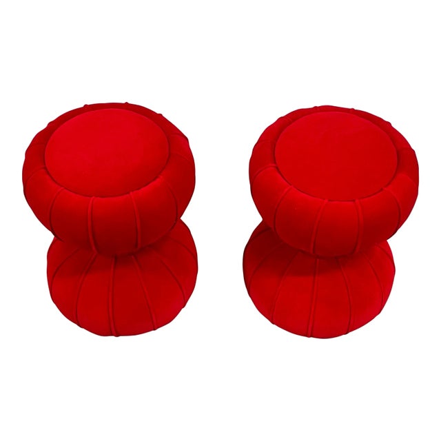 Set of Clessidra Poufs in Red Velvet., 1990s For Sale - Image 3 of 7