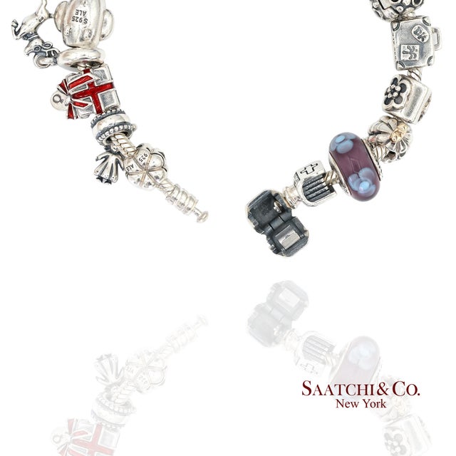 Metal Pandora Charm Bracelet 925 Sterling Silver Womens 8in Vintage Authentic Lot For Sale - Image 7 of 10