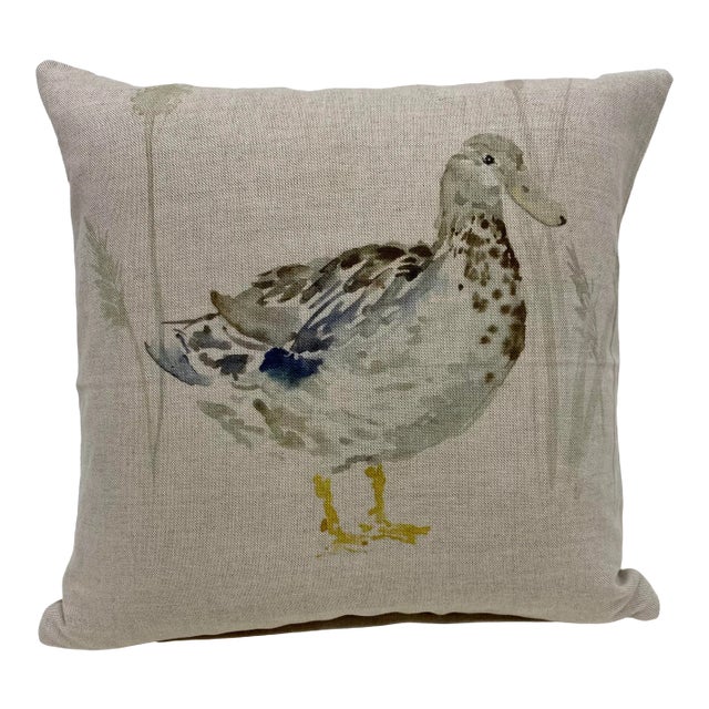 16" Square Pillow Adorned With a Stately Blue Swedish Mallard Duck - Made in Uk. For Sale