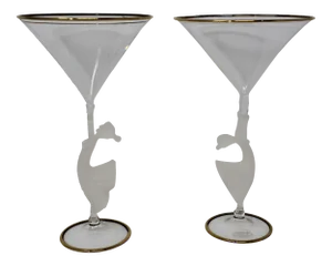 Murano Glass Martini Glasses by Tessaro - a Pair