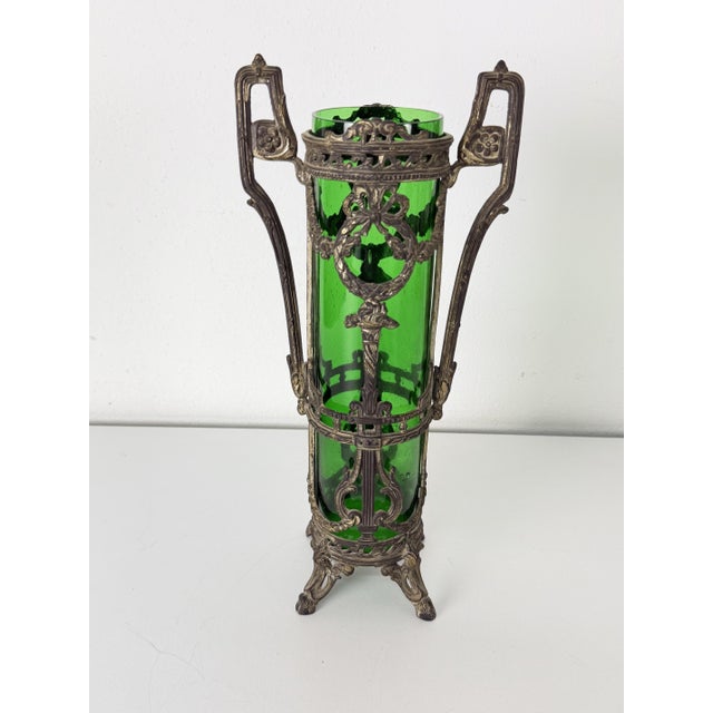 Green Art Deco Vase in Bronze and Murano Glass, 1940s For Sale - Image 8 of 13