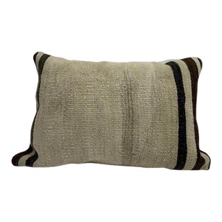 Turkish Hemp Pillow Cushion Natural Beige Black Pillow Cushion Cover 16" x 24" For Sale
