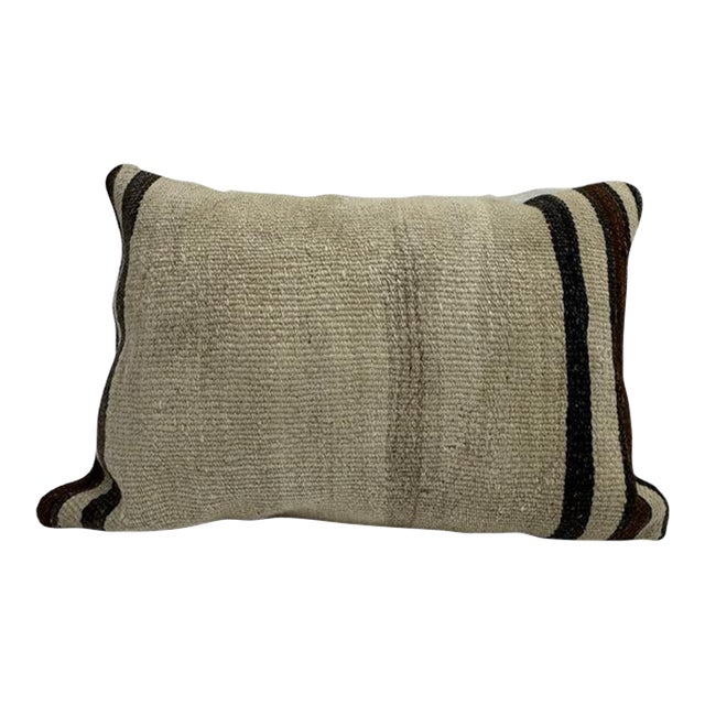 Turkish Hemp Pillow Cushion Natural Beige Black Pillow Cushion Cover 16" x 24" For Sale