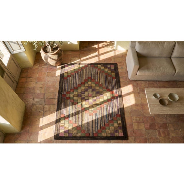 Magnificent Multicolored With Tridimensional Symmetric Design Antique American Hooked Rug For Sale - Image 14 of 14