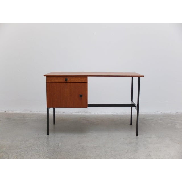 Vintage Freestanding Writing Desk in Teak and Black Metal by Pierre Guariche, 1960s For Sale - Image 14 of 14