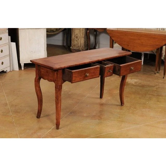 19th Century French Louis XV Style Walnut Console Table with Three Drawers For Sale - Image 4 of 13