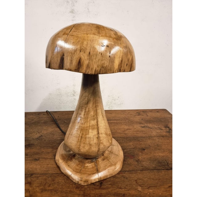 Wood Handcrafted Oak Mushroom Table Lamp, 2010s For Sale - Image 7 of 18