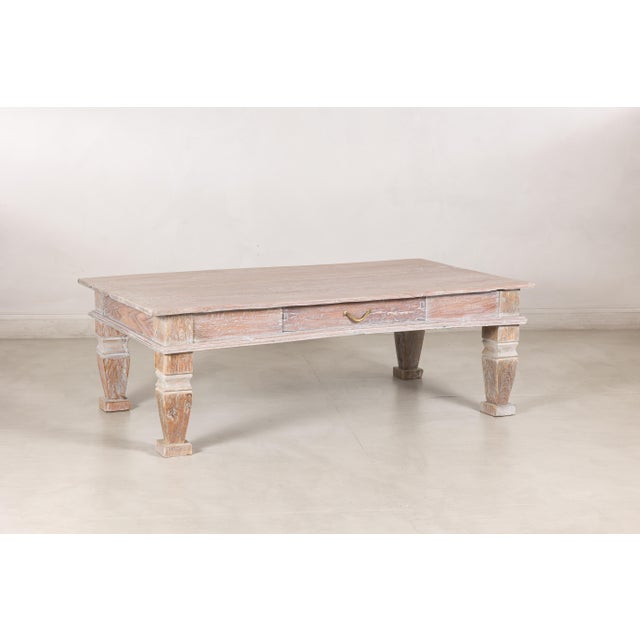 Vintage Whitewashed Teak Coffee Table with Single Drawer For Sale - Image 11 of 18